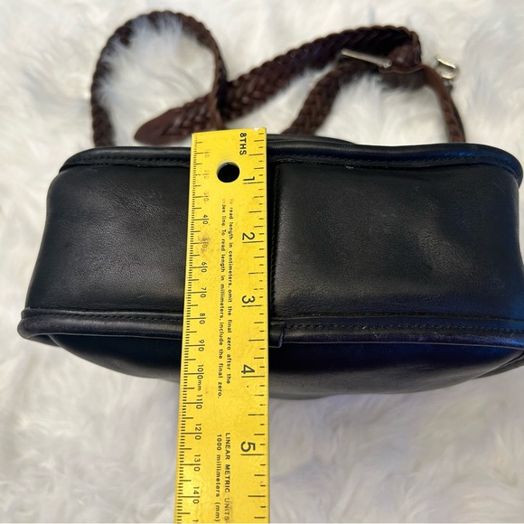 Vintage Brighton Black Smooth Leather Crossbody Purse Bag w/brown woven strap. T - Picture 15 of 15